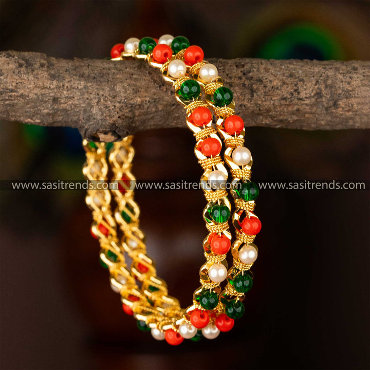 Temple Wear Micro Gold Plated Multi Beads Studded Bangles Online Shopping