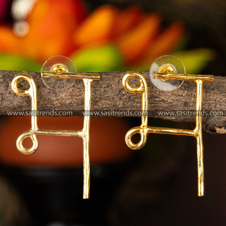 Elegant Gold Plated BHA Hindi Alphabet Letter Designer Earrings Online