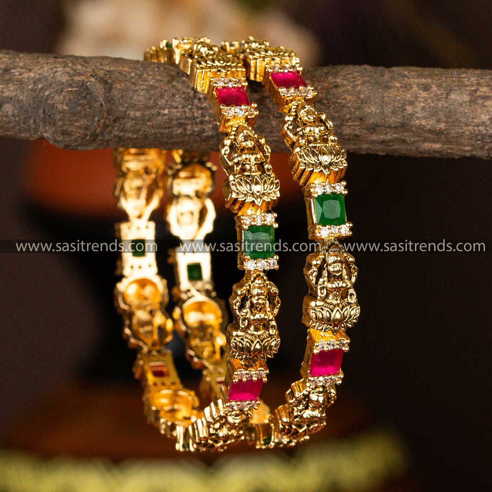 Traditional Elegance Wear Lakshmi Designer Ruby Green AD Stones Bangles Sasitrends Online Shopping