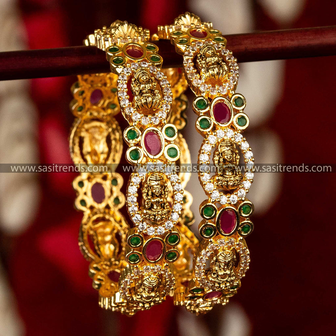 Bridal Bliss Matte Gold-Plated Bangles with Lakshmi Motif 