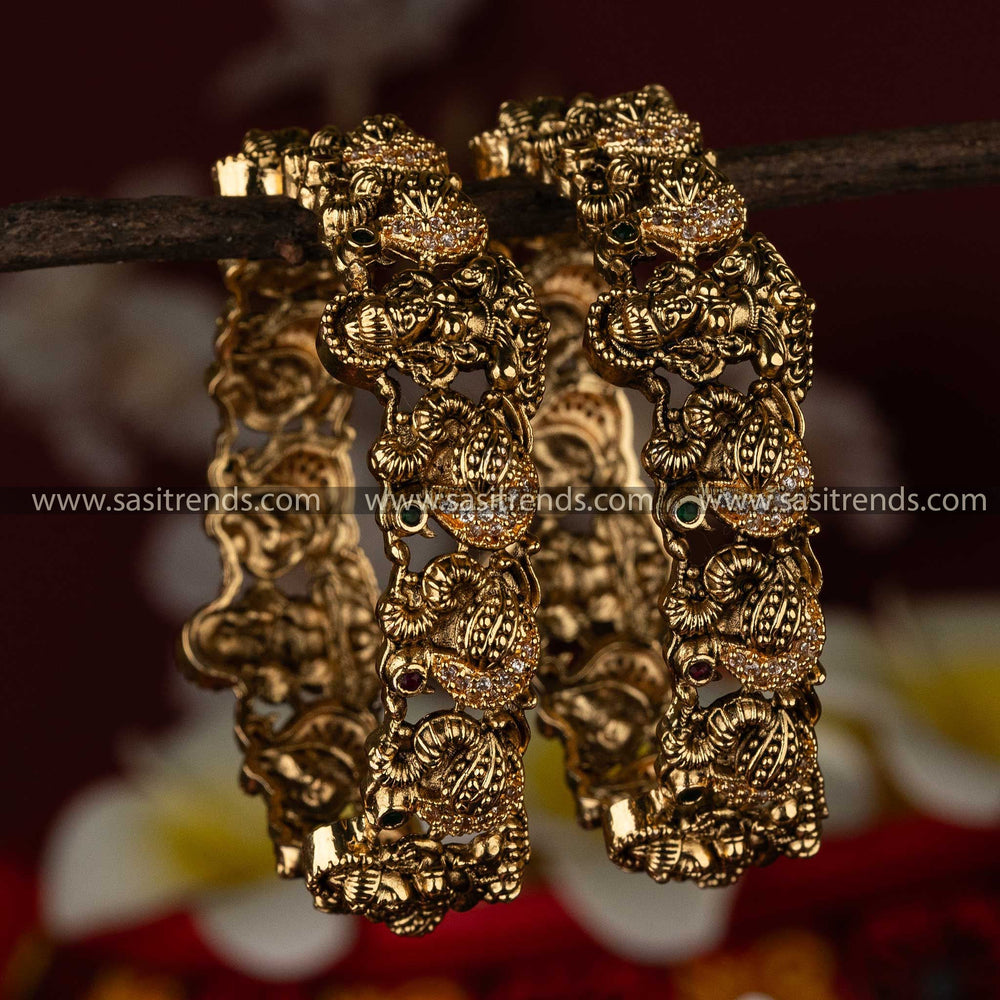 Swan and Lakshmi Adorned Matte Gold Temple Bridal Bangles Sasitrends Online Shopping