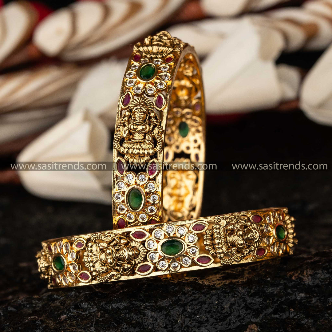 Divine Lakshmi Peacock Temple Bangles with Oval AD Stone Centerpiece Sasitrends Online Shopping