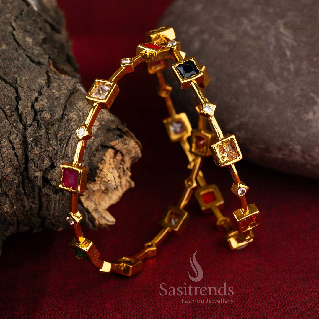 Intricate Multi-Color Gemstone Temple Bangles  - Sasitrends