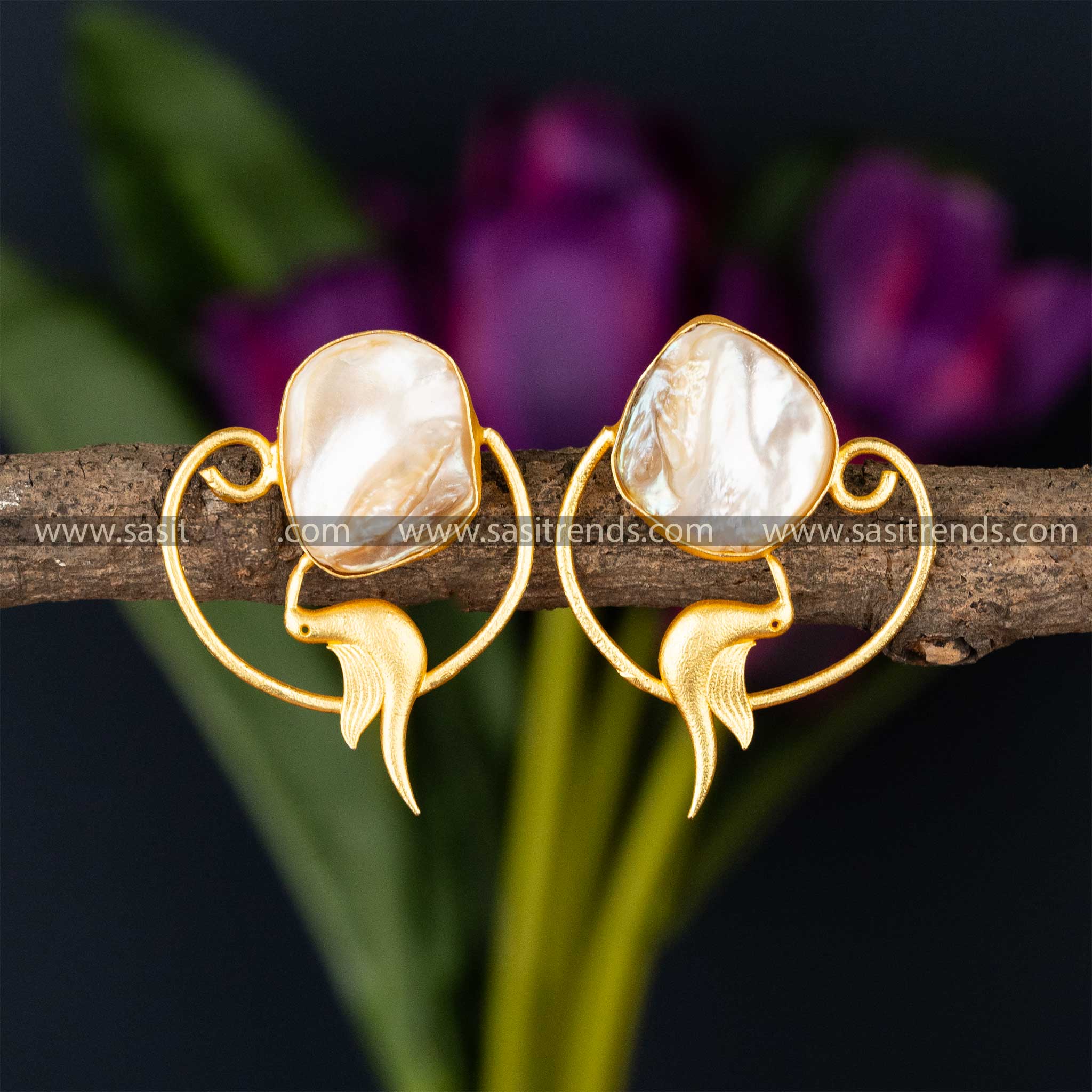 Golden Spiral Pearl Stud Earrings