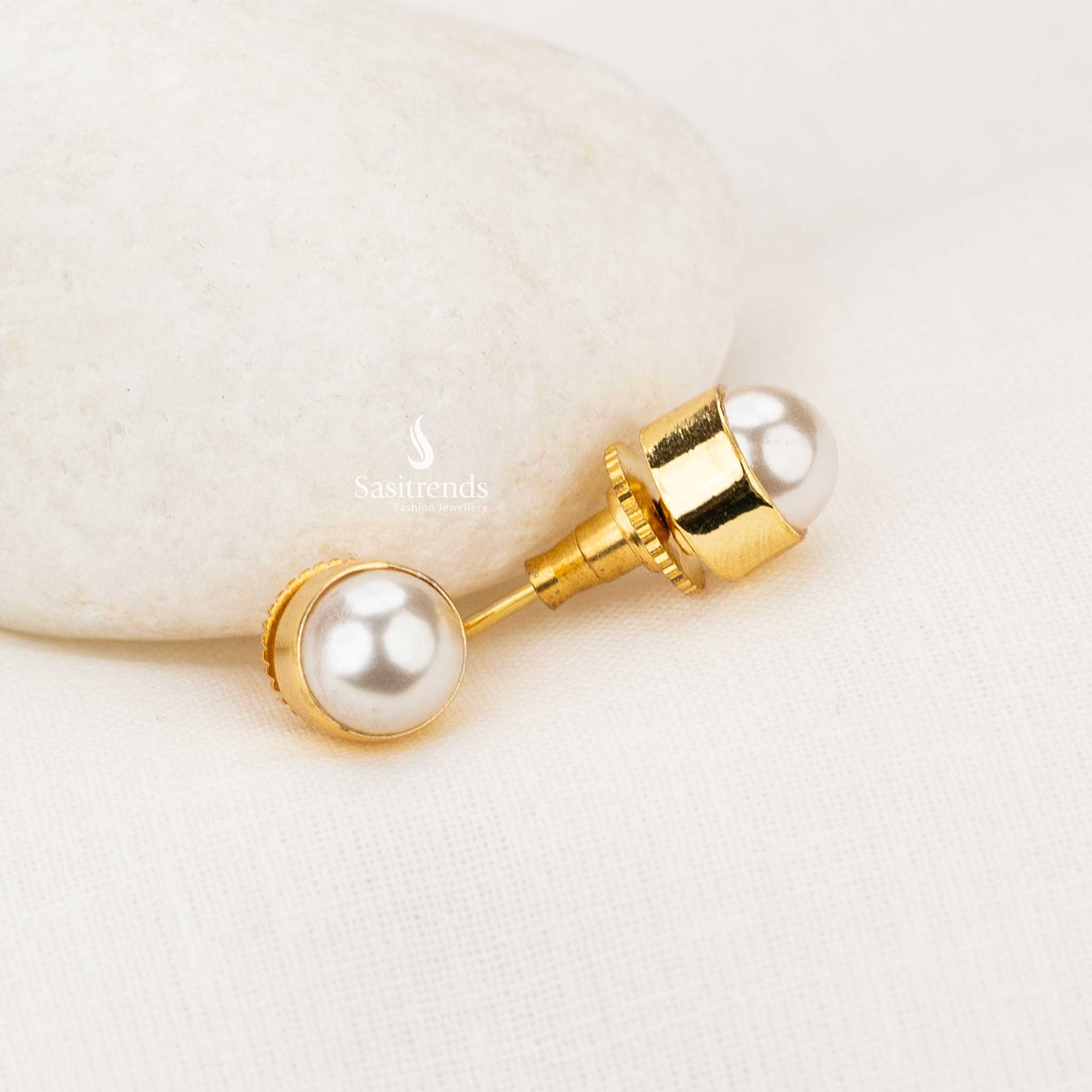 Nira Gold Plated Pearl Stud Earrings, Elegant Round Tops for Casual Wear