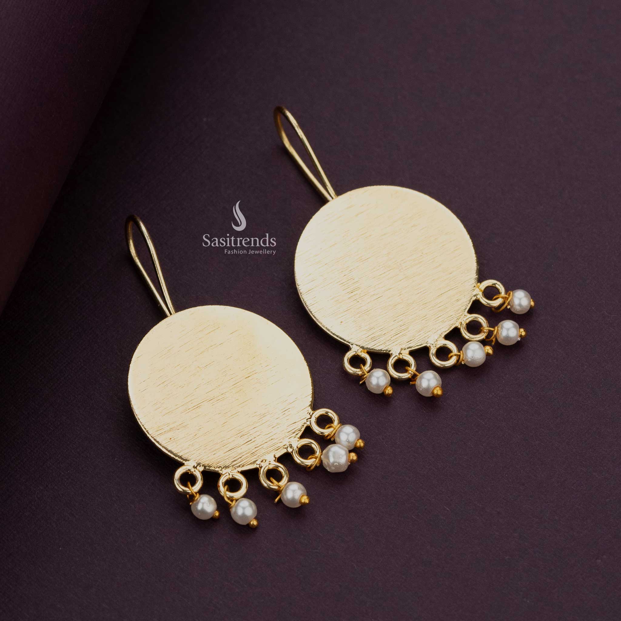 Sasitrends Anaya Gold Plated Flat Pearl Earrings, Ideal for Parties