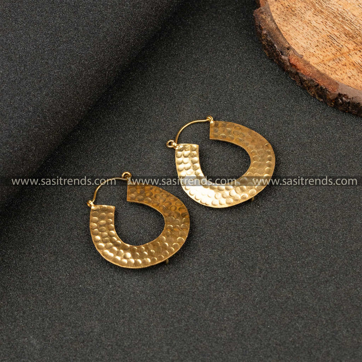 Textured gold-plated half-moon designer earrings with a contemporary flair