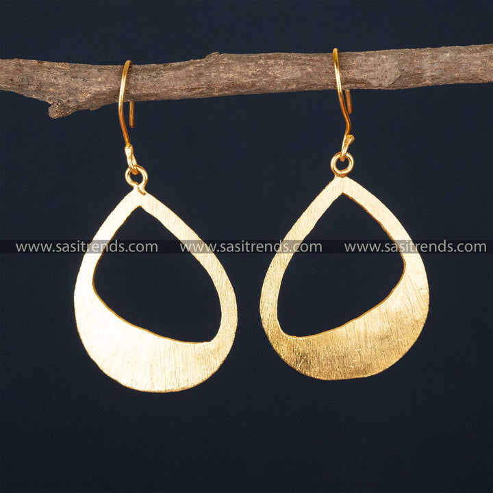 Designer Gold Plated Textured Water Drop Earrings