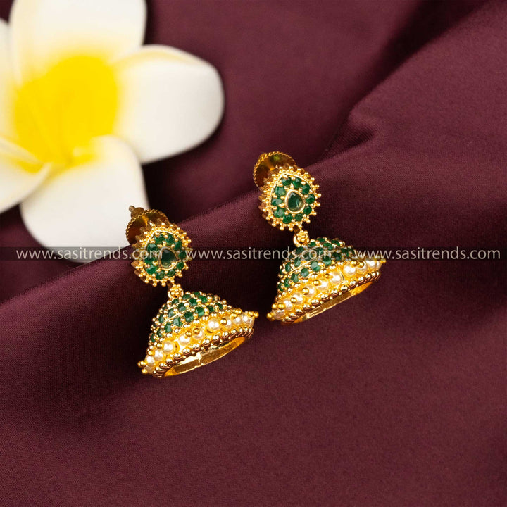 Traditional Guaranteed Micro Gold Water Drop Designer Green AD Stone Earrings 