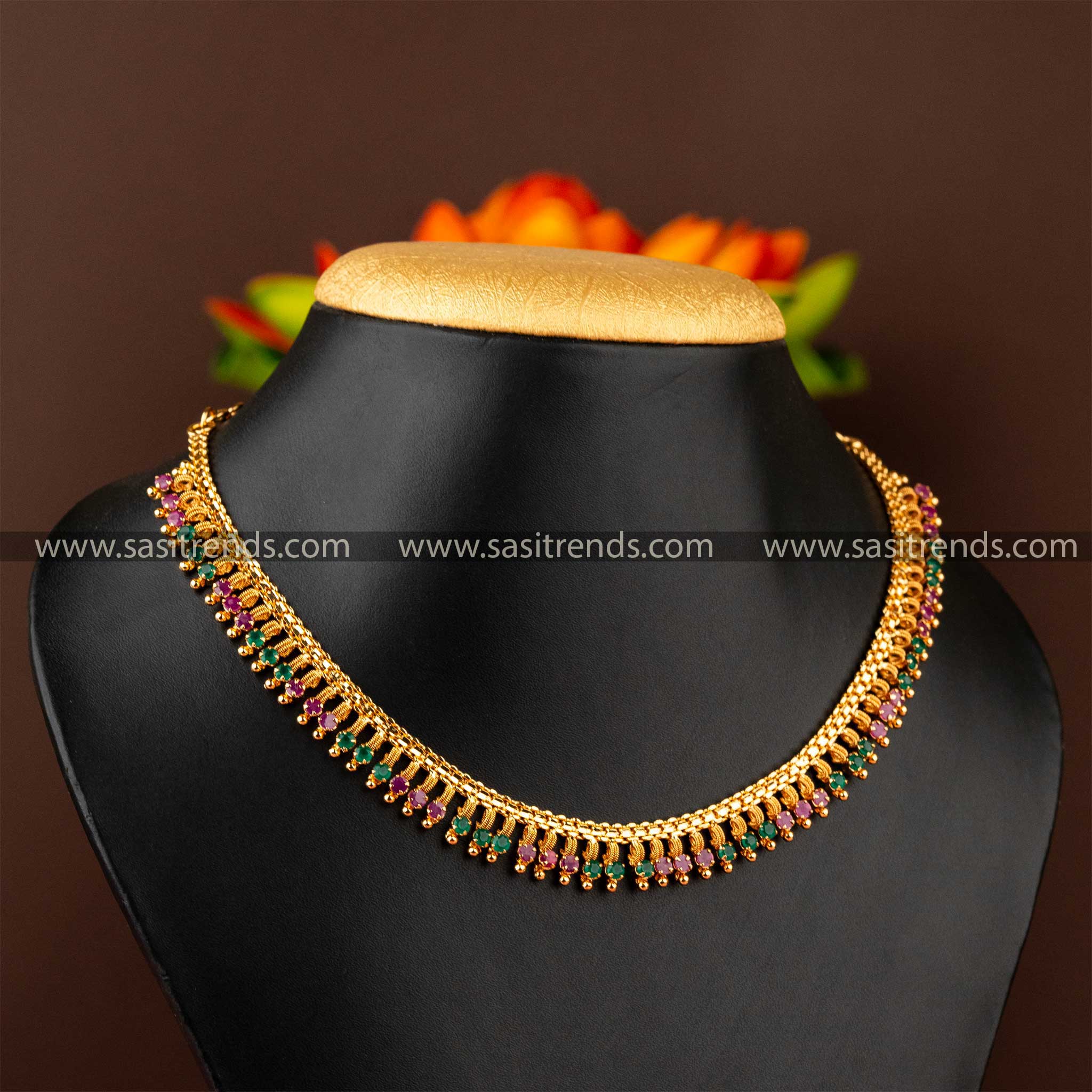 Exquisite Micro Gold Plated AD Stone Studded Necklace - Perfect For Traditonal Occasion - Sasitrends