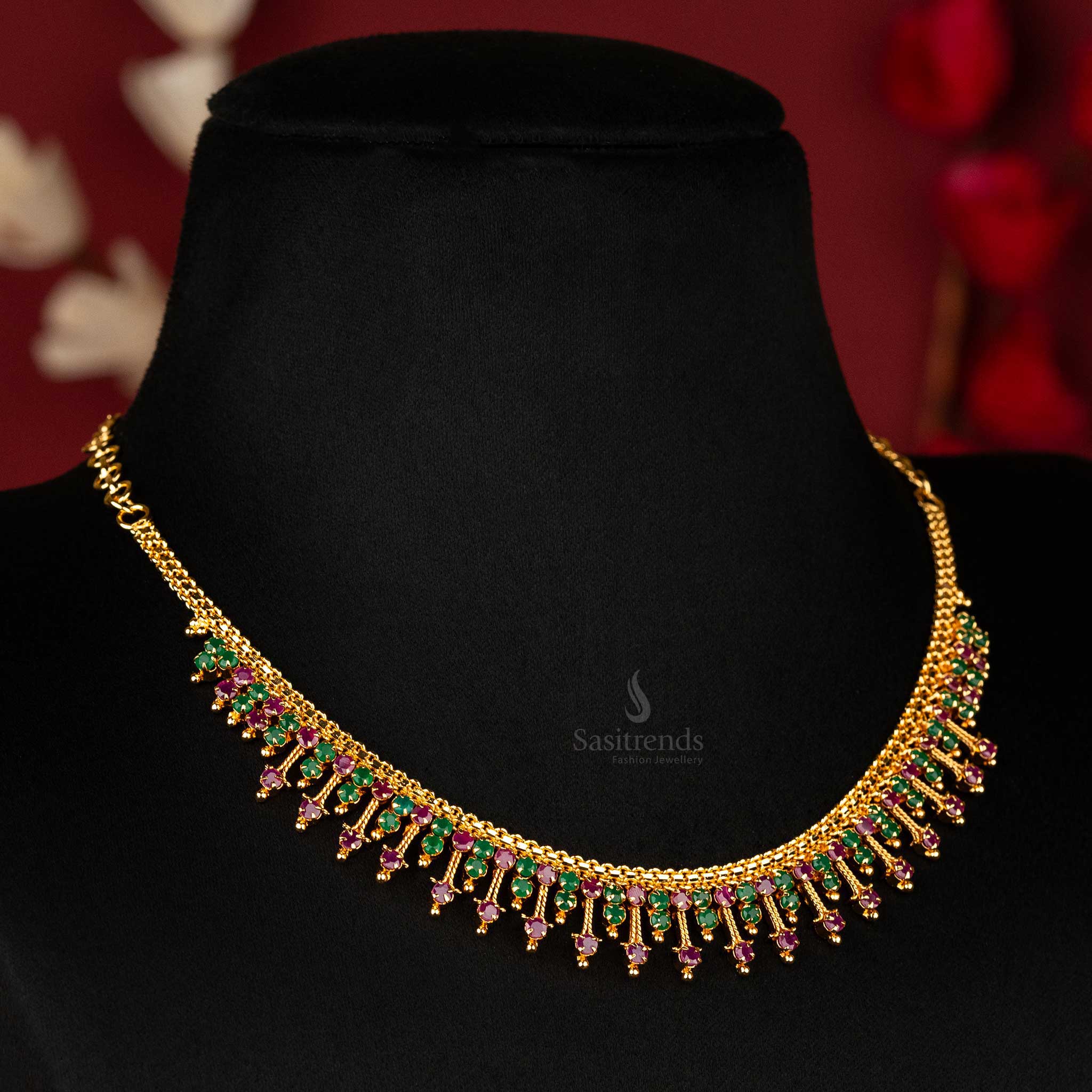 Ruby-green AD stone micro gold plated necklace with 1-year guarantee