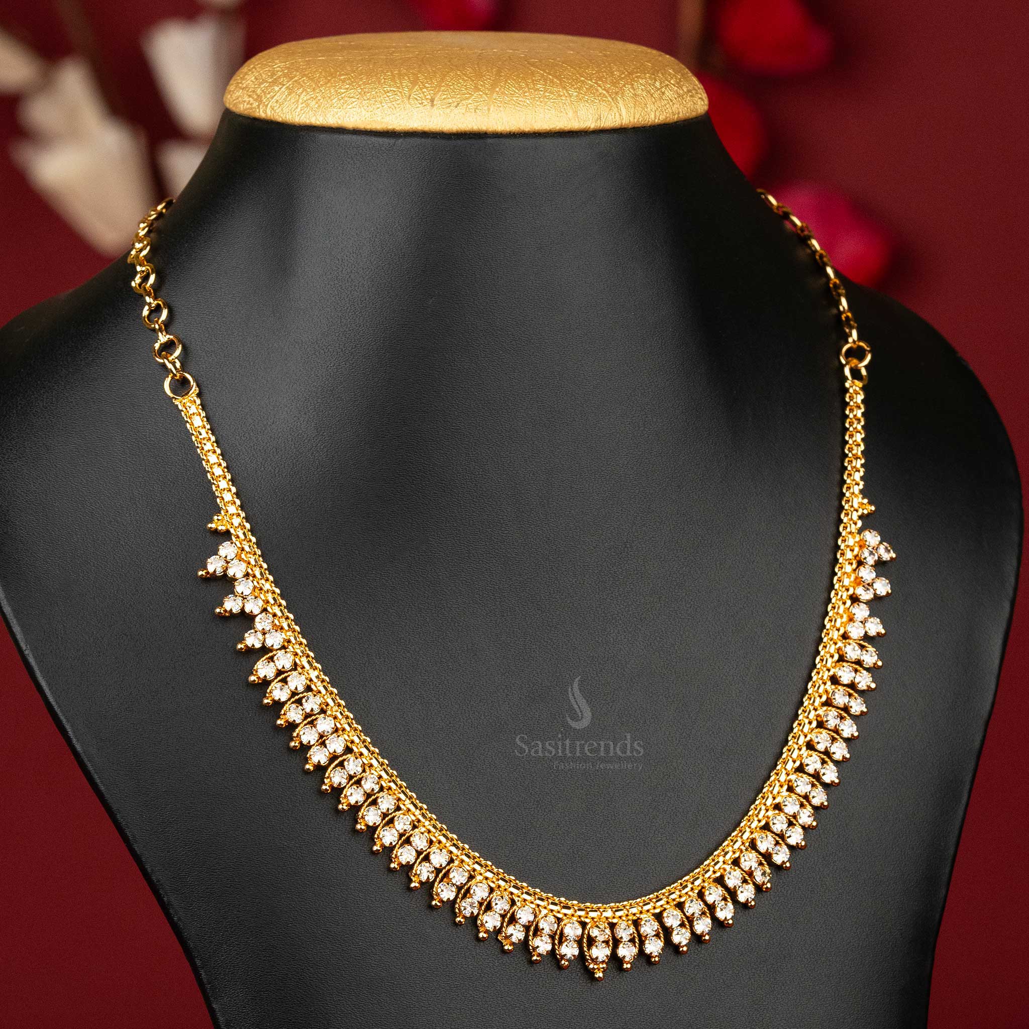 One gram gold plated necklace with white AD stones