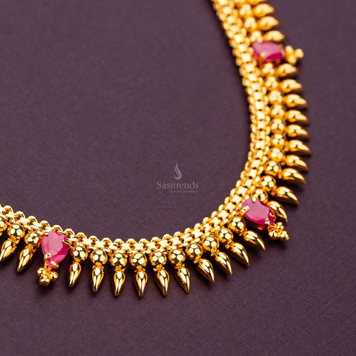 Kerala ruby spiked necklace with one gram gold plating