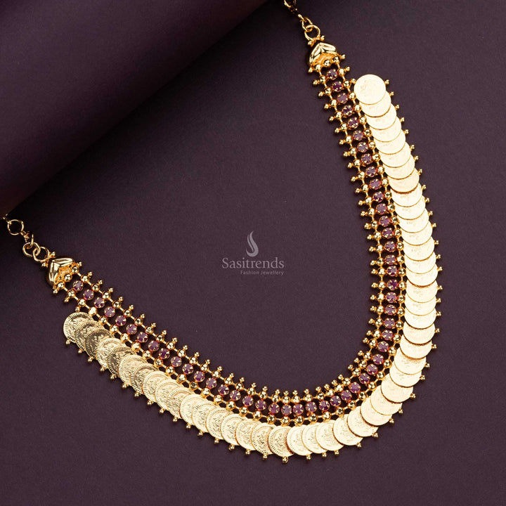 Sasitrends - Traditional Micro Gold Plated Lakshmi Kasu Coin Necklace with AD Stones Stud