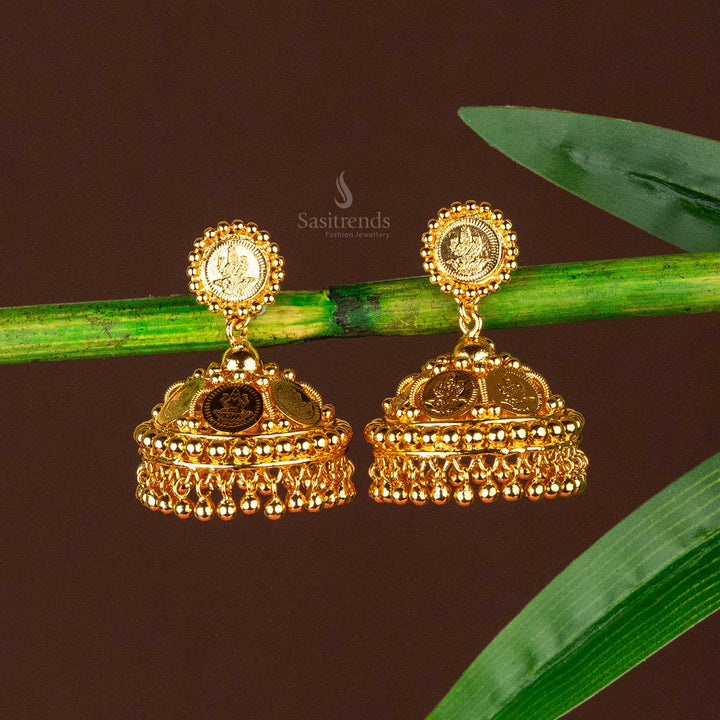 Sasitrends - Micro Gold Plated Kerala Style Lakshmi Coin Jhumka Earrings