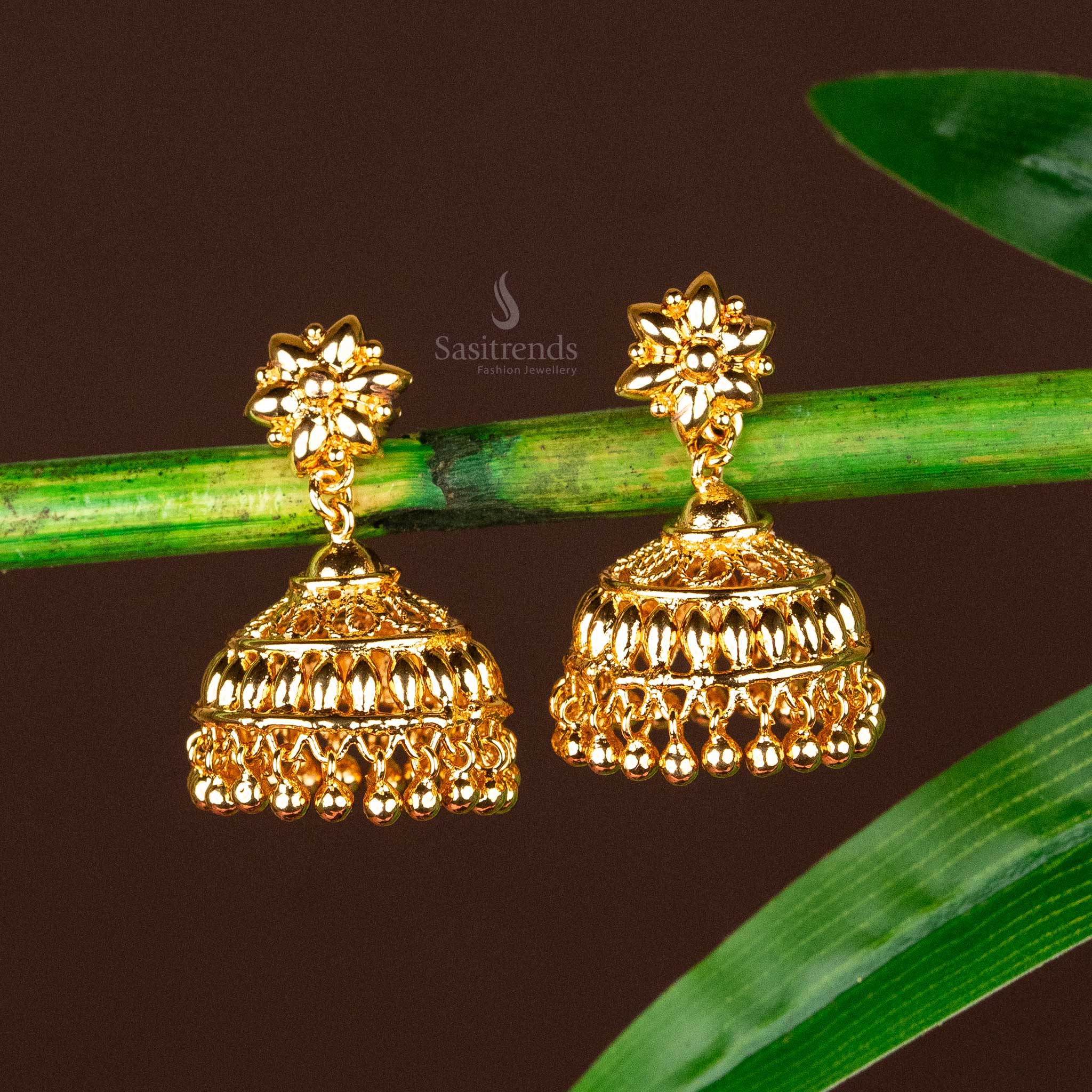 Traditional Jhumka Earrings featuring hanging golden balls - Sasitrends