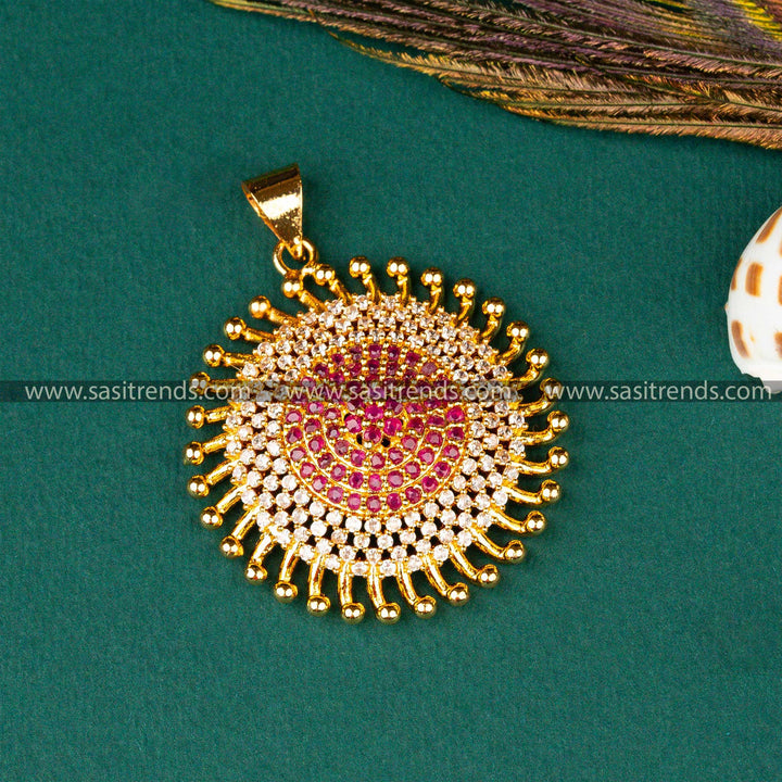 Traditional Temple Wear Micro Gold Plated White Ruby AD Stone Studded Chakara Pendant Sasitrends Online Shopping