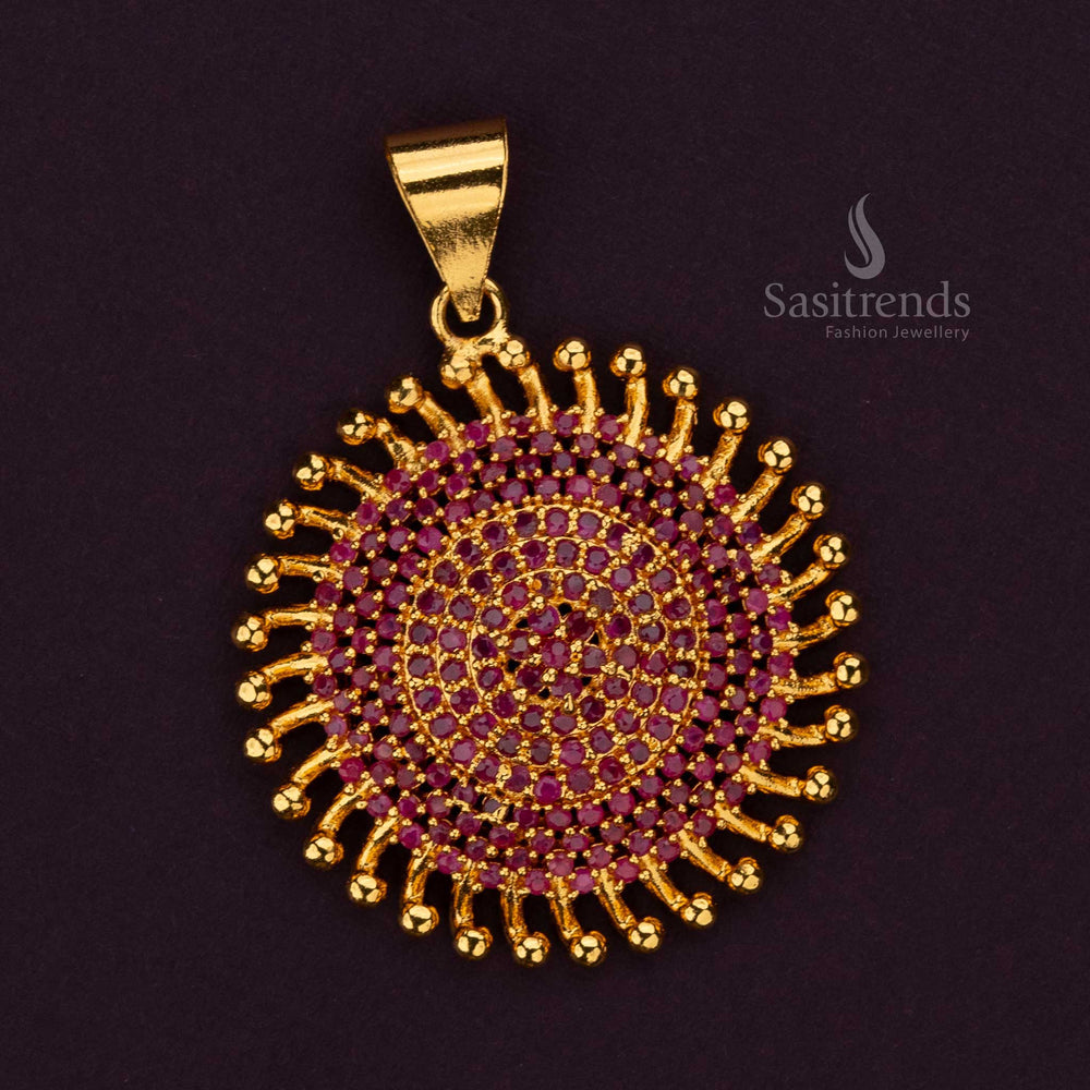 Traditional Temple Wear Micro Gold Plated Ruby AD Stone Studded Chakara Pendant Sasitrends Online Shopping - Sasitrends