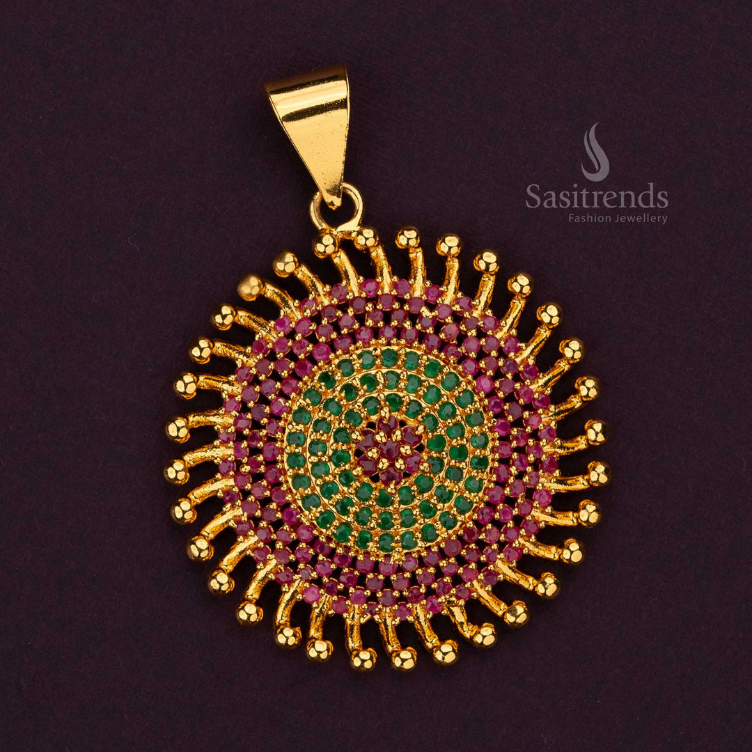 Traditional Temple Wear Micro Gold Plated ruby green AD Stone Studded Chakara Pendant Sasitrends Online Shopping - Sasitrends