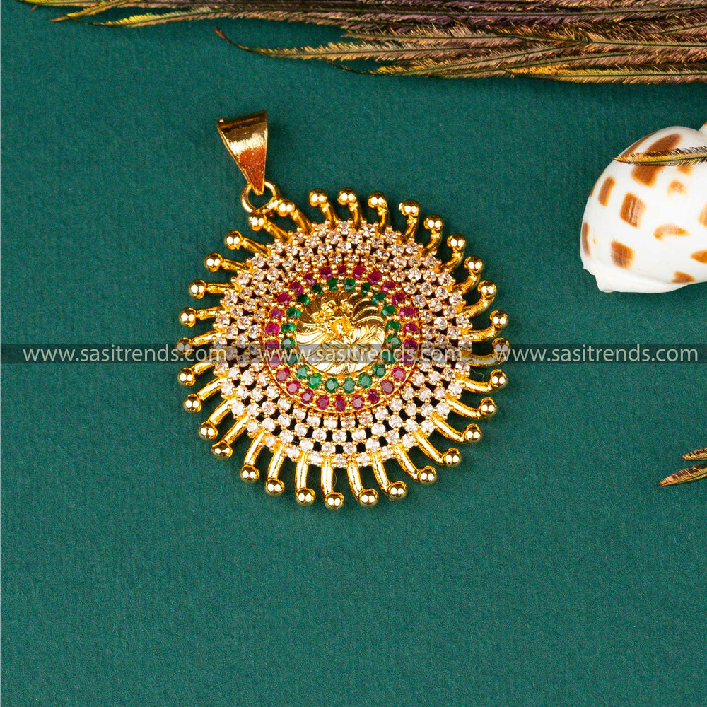 Temple Wear Micro Gold Plated Lakshmi Pendant Dollar Multi AD Stone Online Shopping