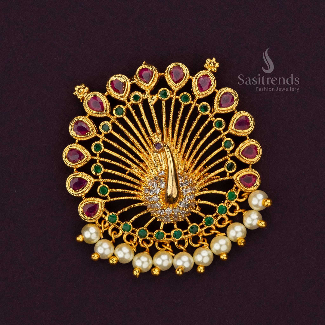 Elegant micro gold plated peacock pendant set with multi AD stones - Sasitrends