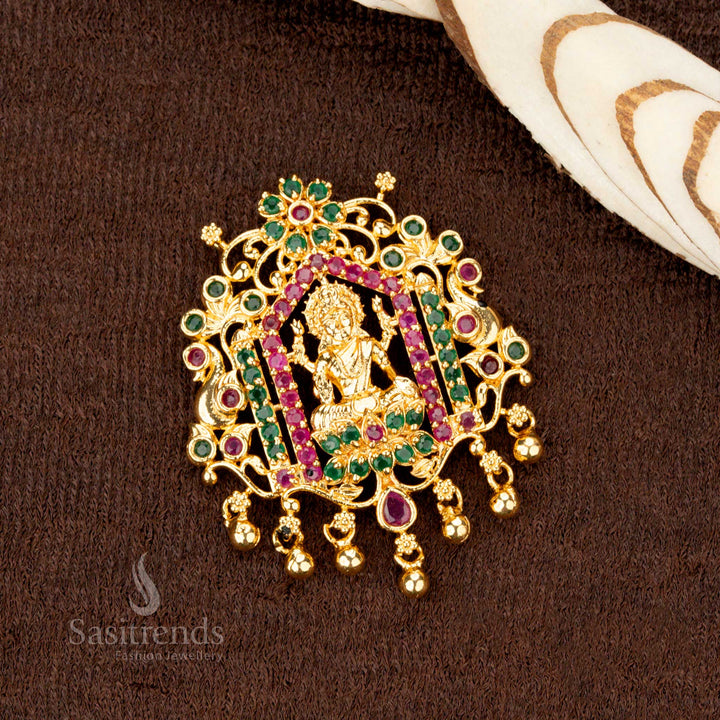 Micro gold plated temple jewellery lakshmi pendant with AD stones - Sasitrends