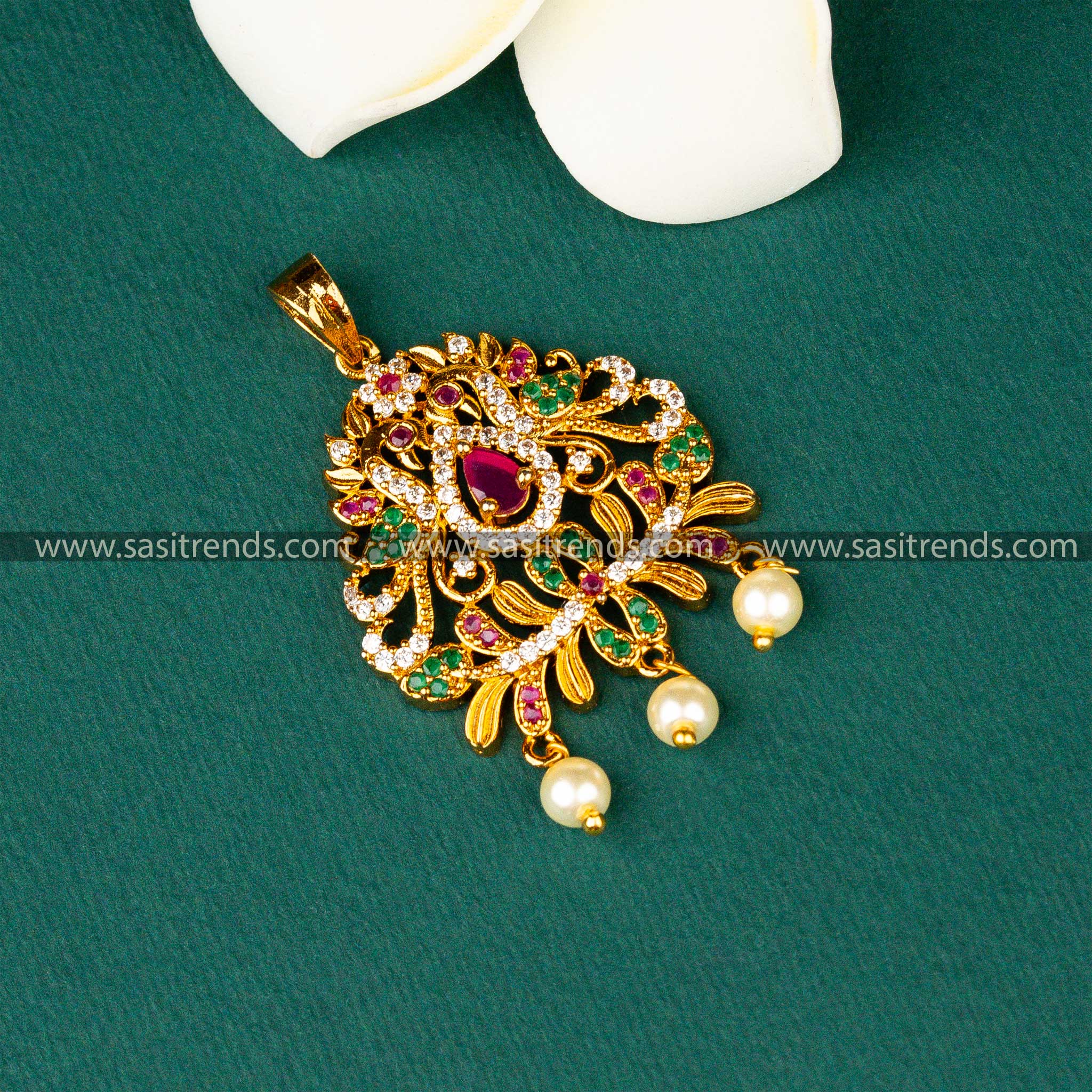 Elegant Matt Gold Plated Floral Peacock Designer Small Pendant Sasitrends Online Shopping