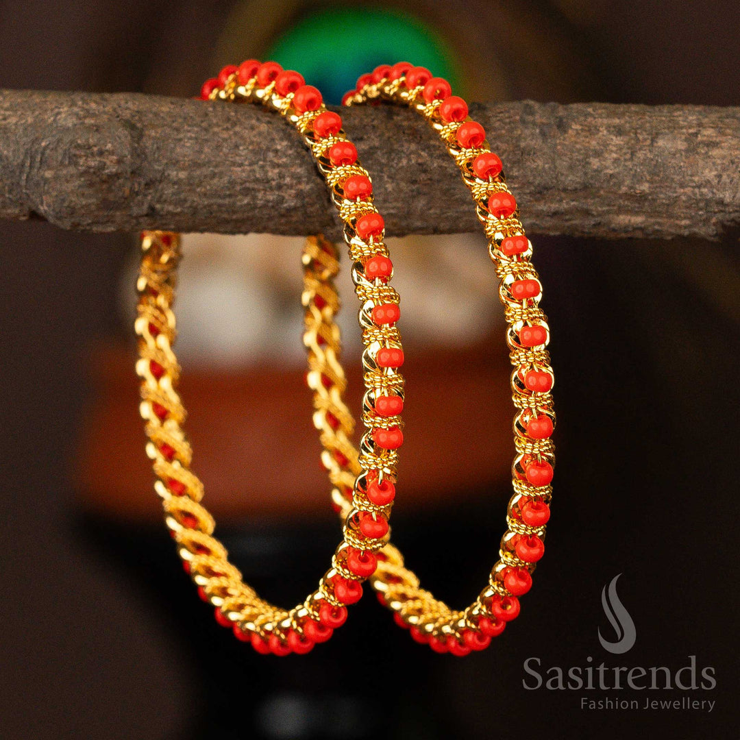 One Gram Micro Gold Plated Small Pavalam Stone Bangles - Sasitrends