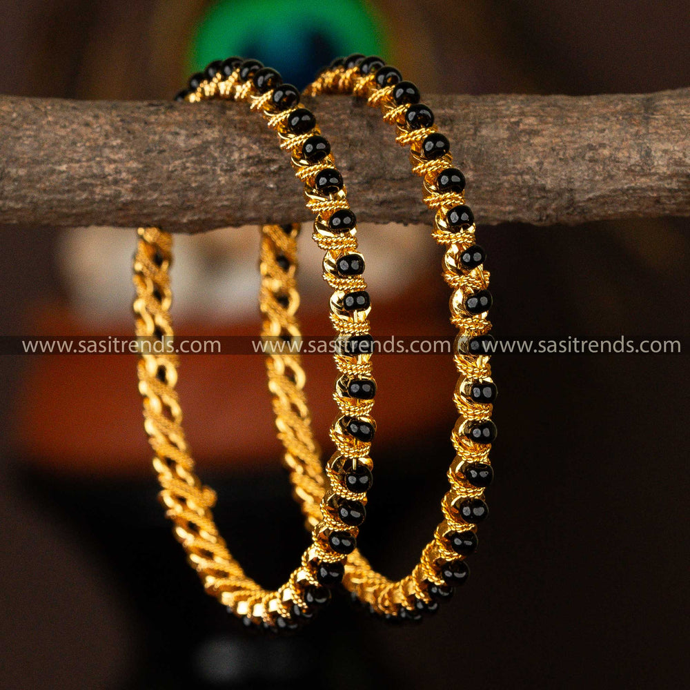 Guaranteed Micro Gold Plated Black Dmal Pavalam Stone bangles