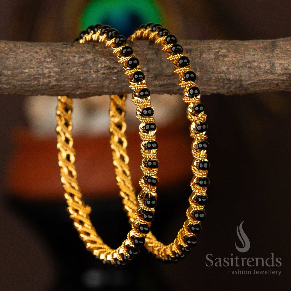 Guaranteed Micro Gold Plated Black Smail Pavalam Stone bangles - Sasitrends