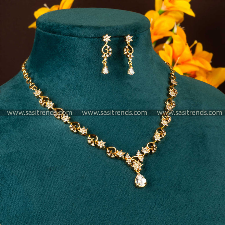 Sasitrends - Latest Micro Gold-Plated American Diamond Floral Swirl Jewellery Set