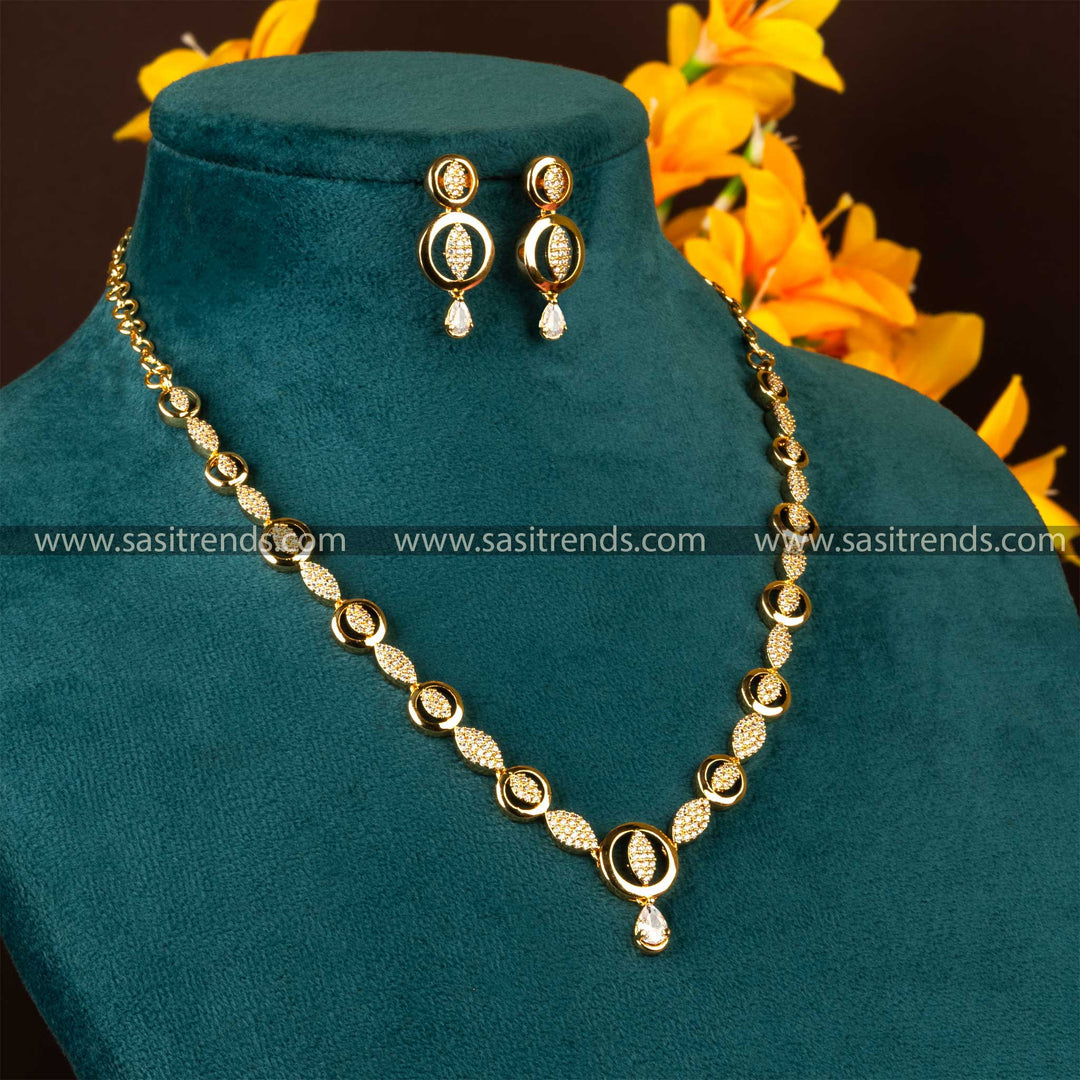 Micro gold-plated jewellery set with American Diamond stones and teardrop pendant