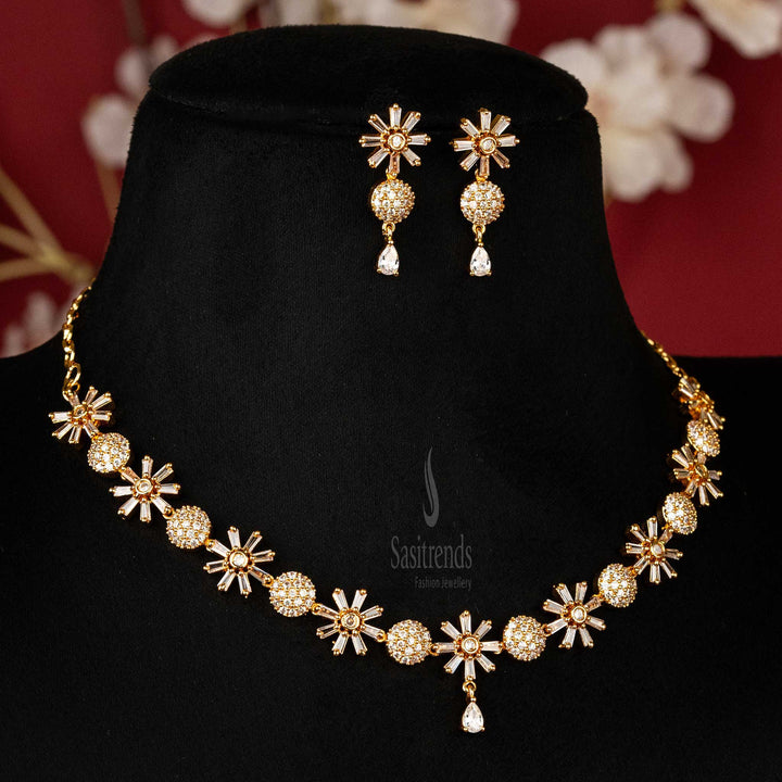 Traditional Micro Gold Plated American Diamond White Stone Embellished Jewellery Set  - Sasitrends