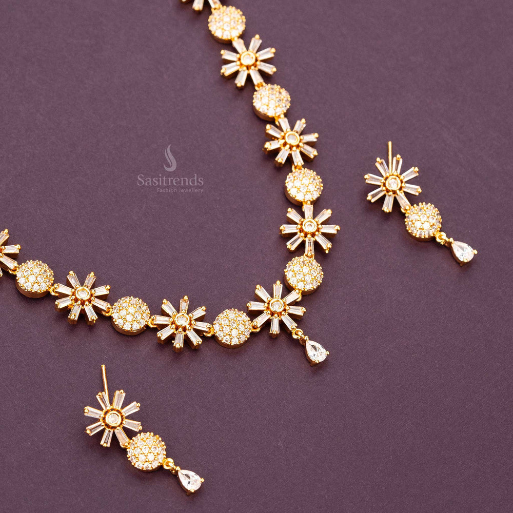 One gram micro gold plated floral designer american diamond stone  stud jewellery set sasitrends