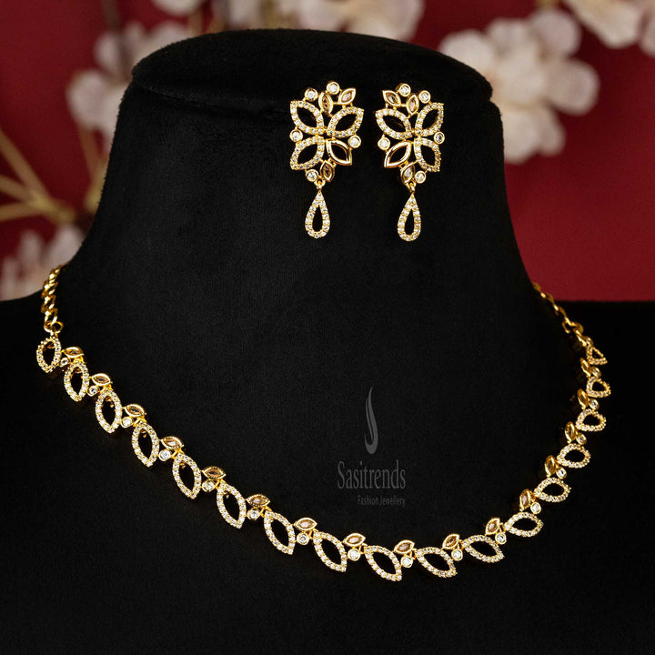 Sasitrends - Luxurious Marquise-Shaped Micro Gold Plated American Diamond Jewellery Set