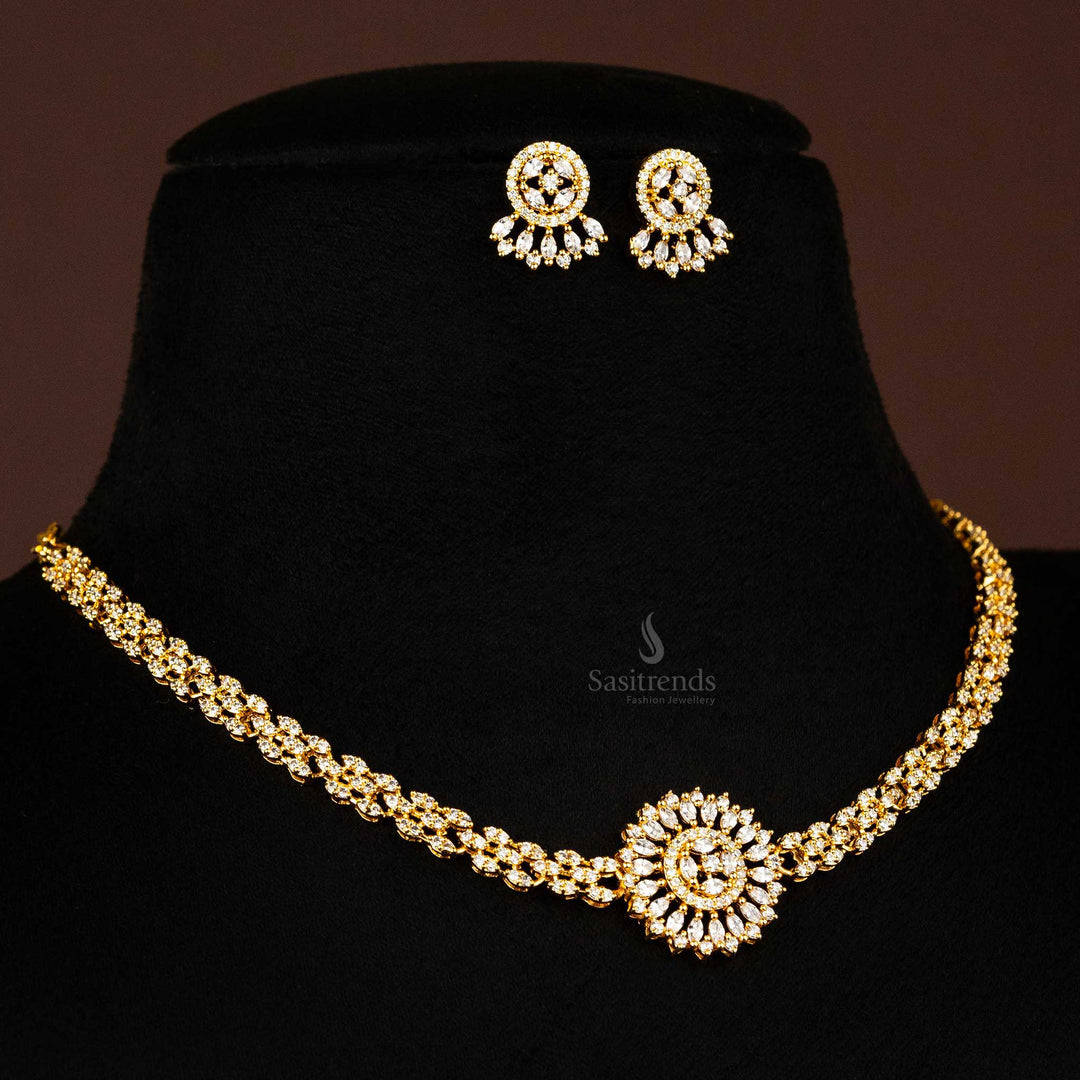 Elegant micro gold plated floral jewellery set with diamonds - Sasitrends