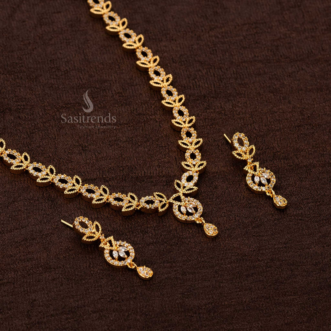 Elegant White American Diamond necklace with leaf motifs – Sasitrends