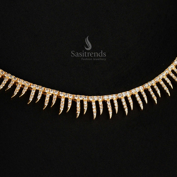 Traditional American Diamond gold plated necklace set featuring spiked embellishments and matching starburst earrings, look like real gold - Sasitrends