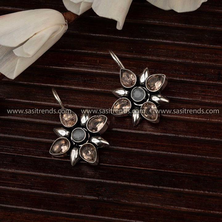 Latest Oxidised Fish Hook Glossy Green Stone Stud Navarathiri Elegance Earrings Sasitrends Online