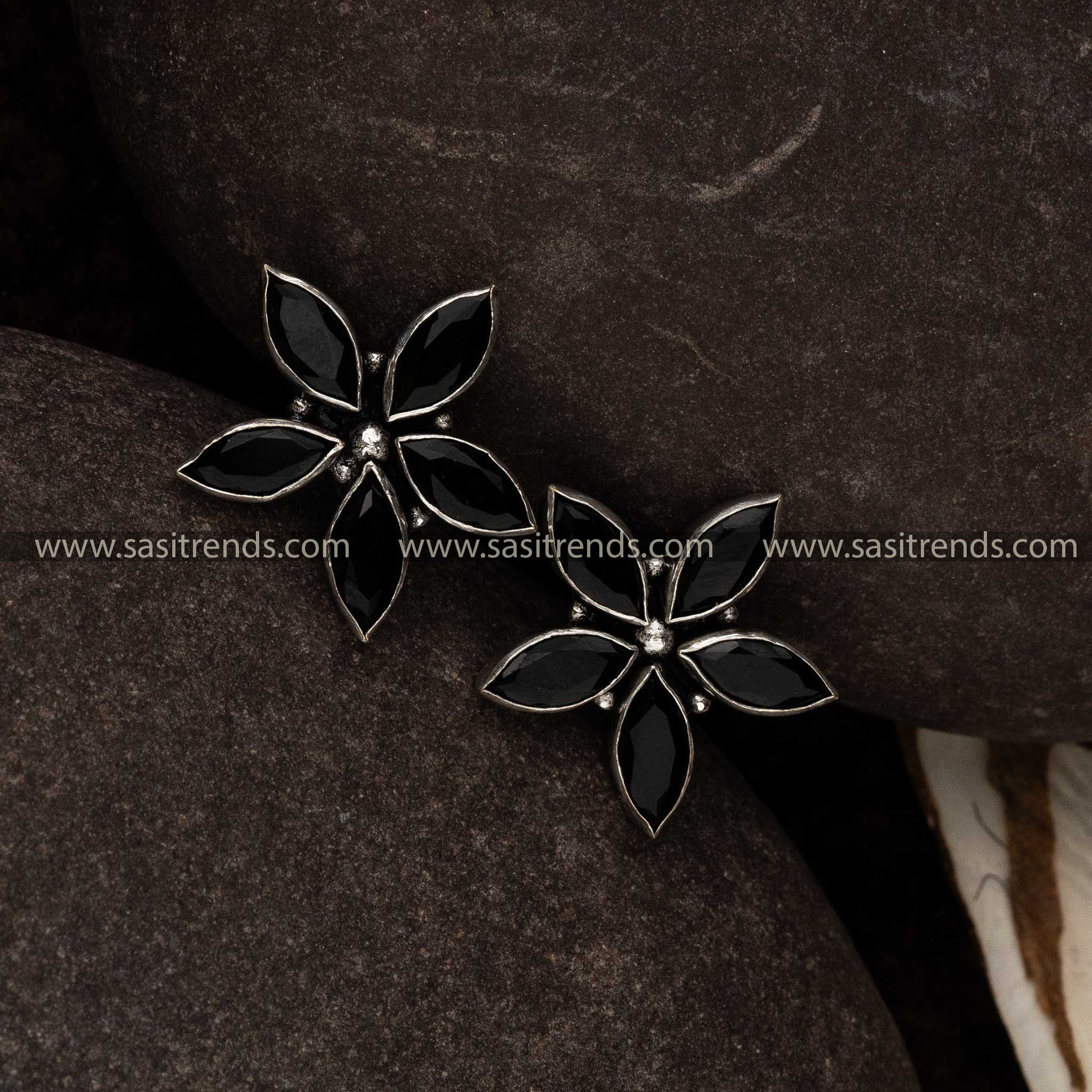 Trendy Oxidised Black Stone Stud Earrings For Navarathiri Special Elegance 