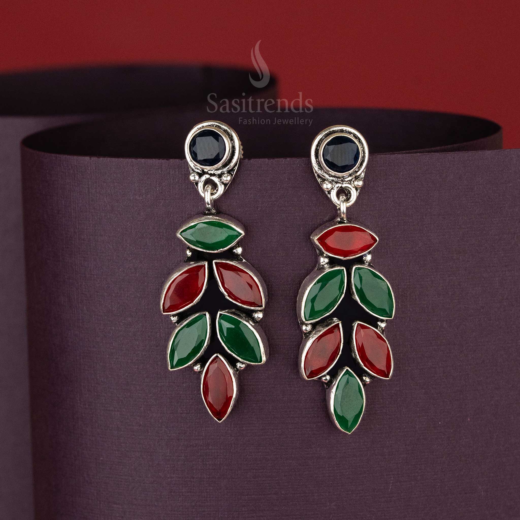 Ruby Green Oxidised Navaratri Special Elegance Earrings Push Back Earrings Sasitrends