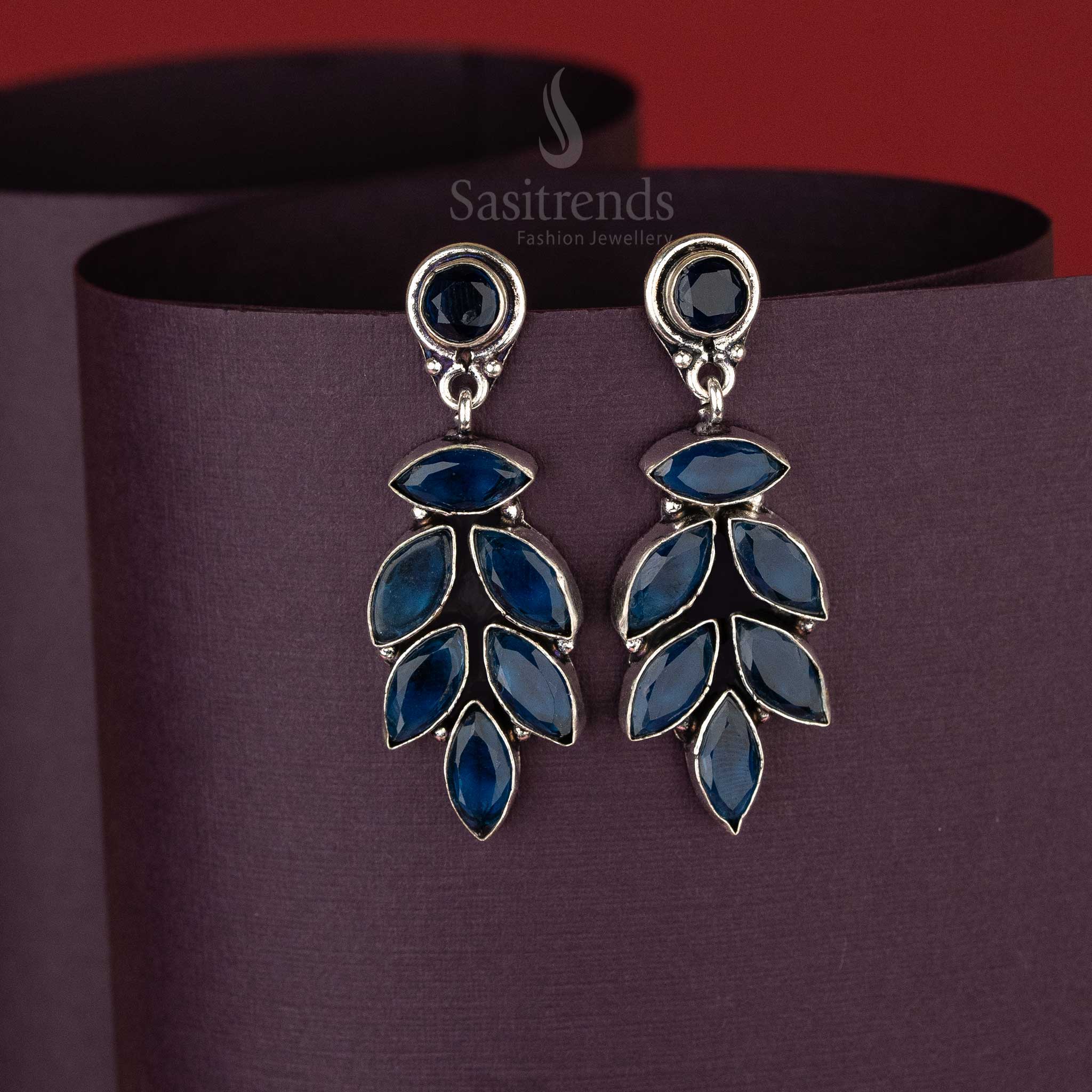 Trendy Blue Elegant Leaf Shaped Elegant Push Back Earrings Sasitrends
