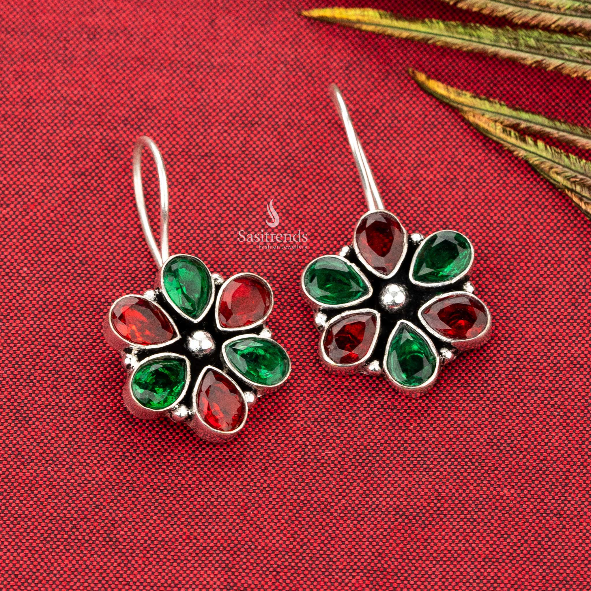 elegant ruby green floral designer fish hook earrings sasitrends online