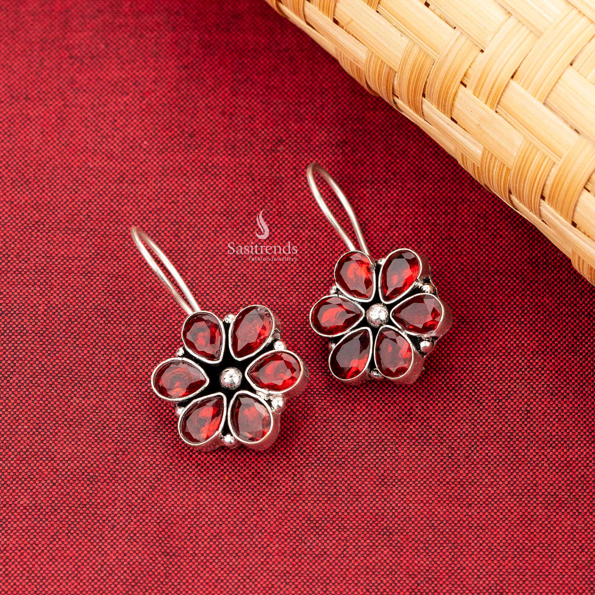 trendy oxidised ruby stone oxidised silver navaratri special elegance earrings sasitrends