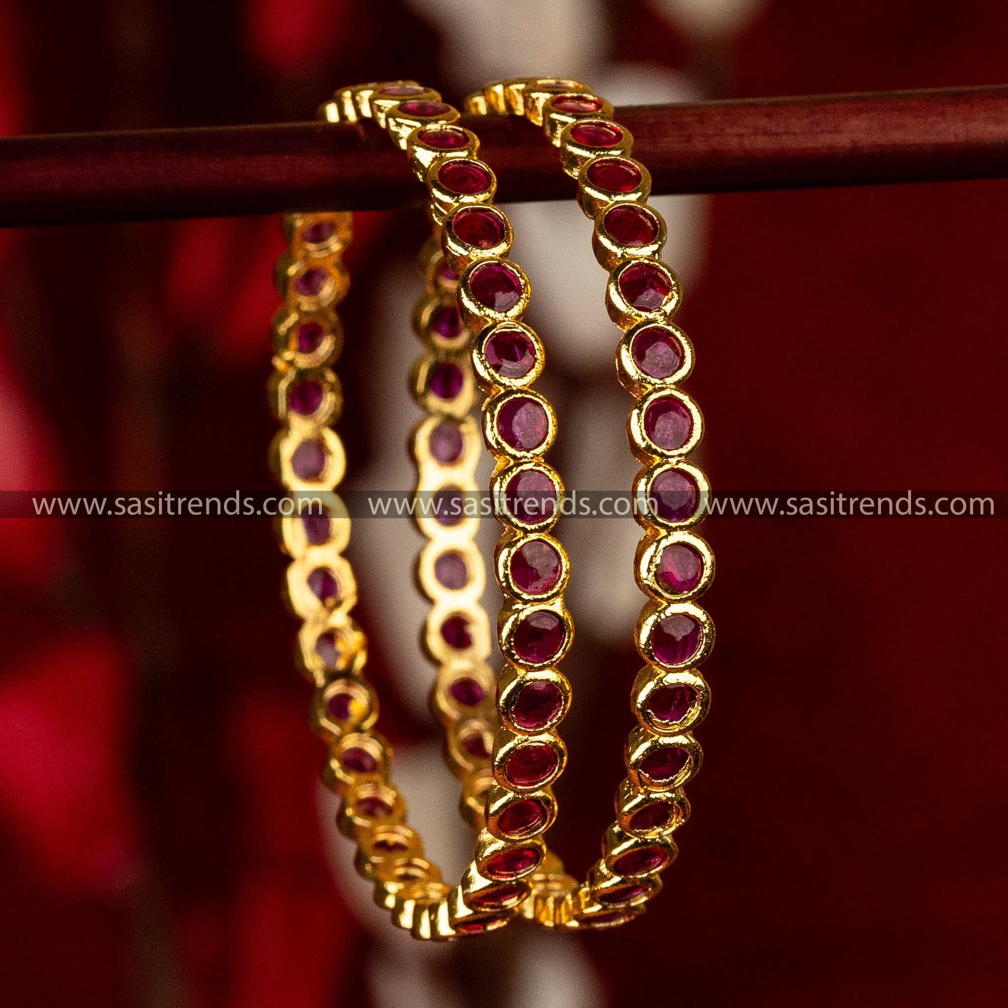 Traditional Micro Gold Plated Guaranteed Ruby Kemp AD Stone One Gram Bangles 