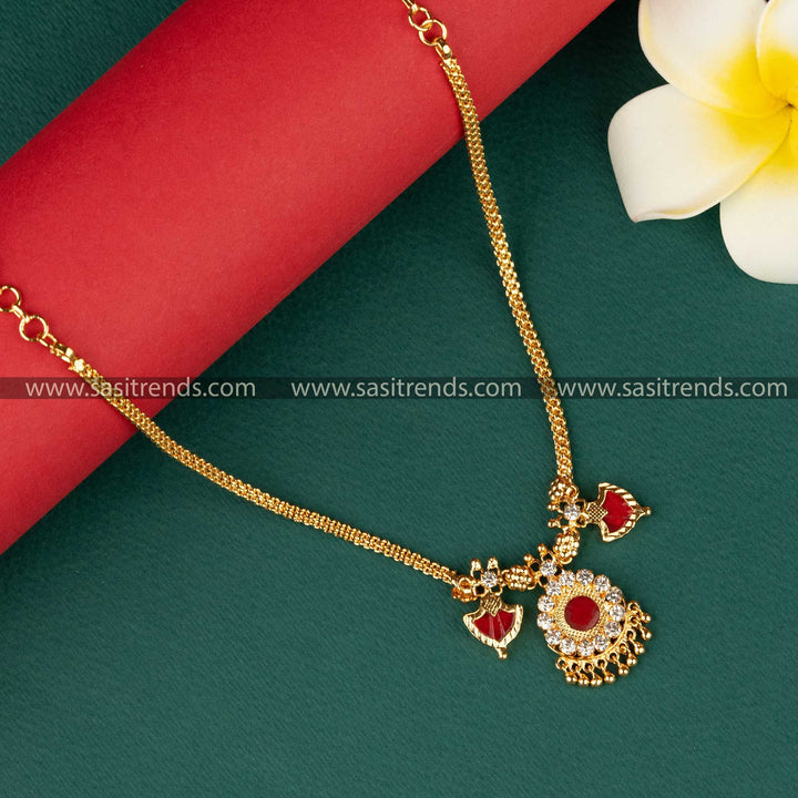 Micro Gold Plated Red Palakka Nagapadam Necklace with One Petal Design Sasitrends