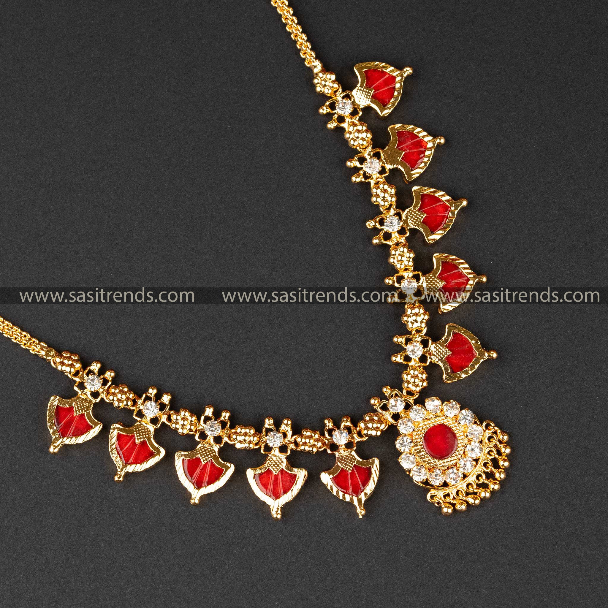 Elegance Micro Gold Plated Red Stone Kerala Palakka Necklace Sasitrends