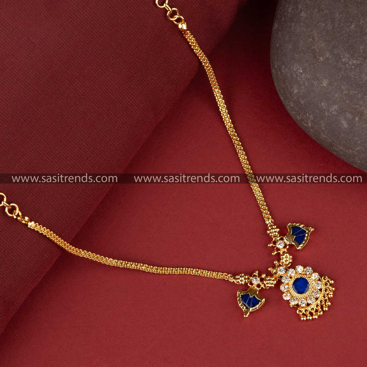 Sasitrends | Traditional One Gram Micro Gold Plated Blue Palakka Necklace