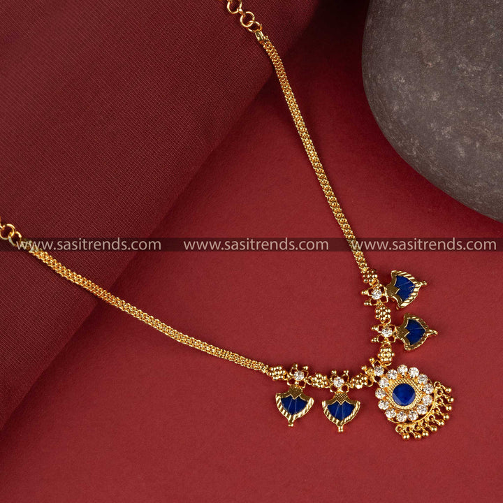 Traditional Two Petals Blue Palakka Necklace by Sasitrends