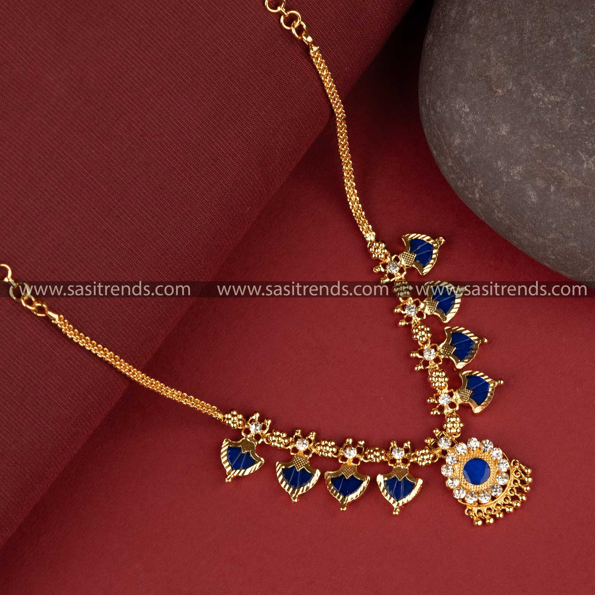 Elegant Four Petals Blue Palakka Necklace by Sasitrends